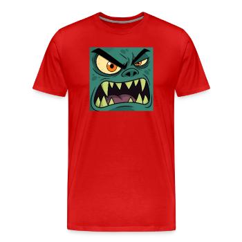Wütendes Monster Gesicht – Cartoon Vektor Grafik - Männer Premium Bio T-Shirt - Rot - Vorne - Damien (186cm)
