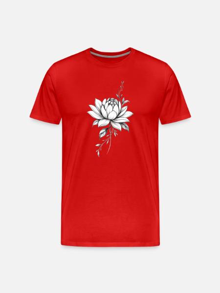 Schwarz-Weiße Lotus-Blumen-Skizze - Männer Premium Bio T-Shirt - Rot