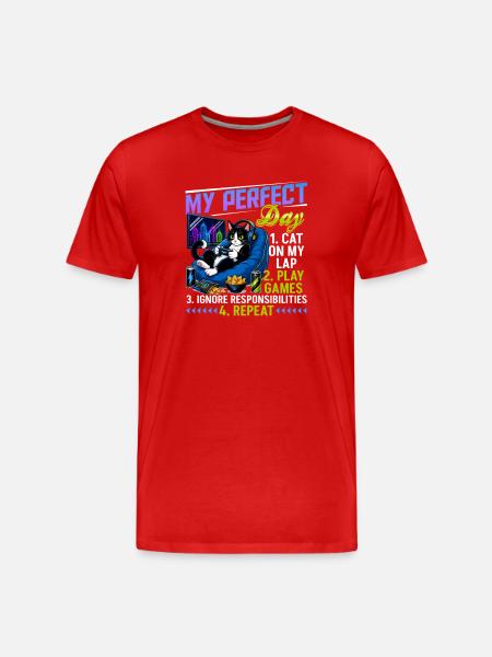 Gamer Gaming Cat Video Game - Men's Premium Organic T-Shirt - red