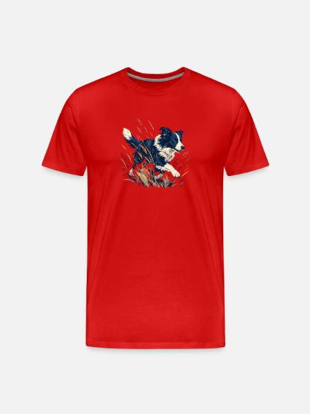 Hund auf der bunten Wiese - Männer Premium Bio T-Shirt - Rot