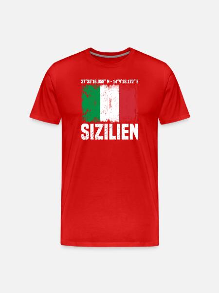 Sizilien Koordinaten - Männer Premium Bio T-Shirt - Rot