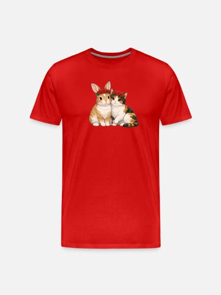 Rabbit and cat - Men's Premium Organic T-Shirt - red