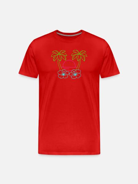Neon Tropical Beach Sunset - Men's Premium Organic T-Shirt - red