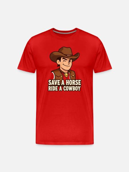 Cowboy Cartoon with Western Slogan - Men's Premium Organic T-Shirt - red