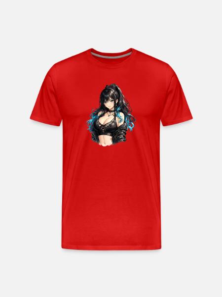 Gothic Anime Girl with Blue Flair - Men's Premium Organic T-Shirt - red