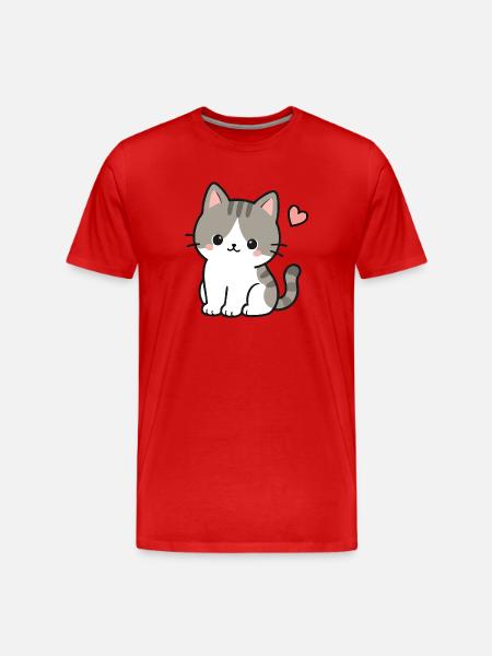 Süßes Kawaii-Kätzchen mit rosa Herz - Männer Premium Bio T-Shirt - Rot