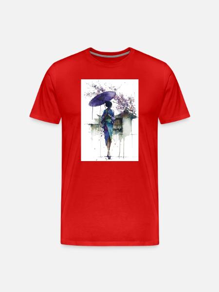 Urban Kimono Under Umbrella - Men's Premium Organic T-Shirt - red