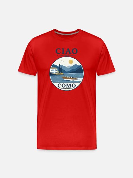 Como See: Villa, Boot und Berglandschaft - Männer Premium Bio T-Shirt - Rot