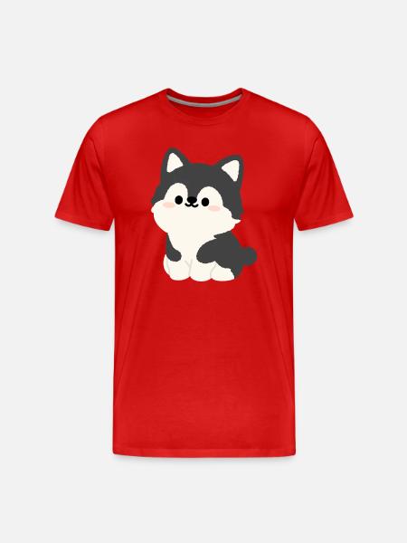 Kawaii Husky Pup Illustration - Men's Premium Organic T-Shirt - red