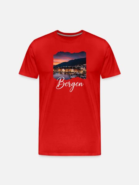 Bergen Harbour Evening - Men's Premium Organic T-Shirt - red