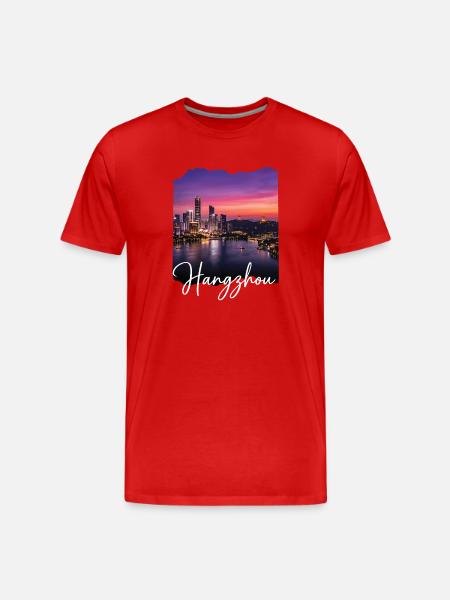 Hangzhou Evening Light Skyline Print - Men's Premium Organic T-Shirt - red