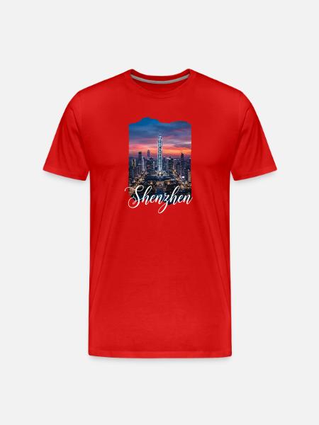 Shenzhen Skyline Evening Light - Men's Premium Organic T-Shirt - red