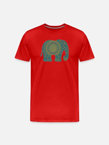 Mandala Elephant Pattern in Teal - Men's Premium Organic T-Shirt - red