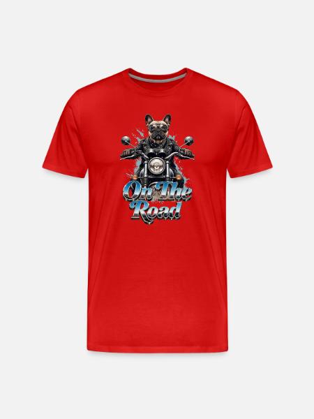 Frenchie-Biker auf der Straße – 005 - Männer Premium Bio T-Shirt - Rot