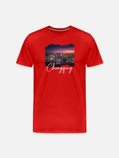Chongqing Skyline Evening Light - Men's Premium Organic T-Shirt - red