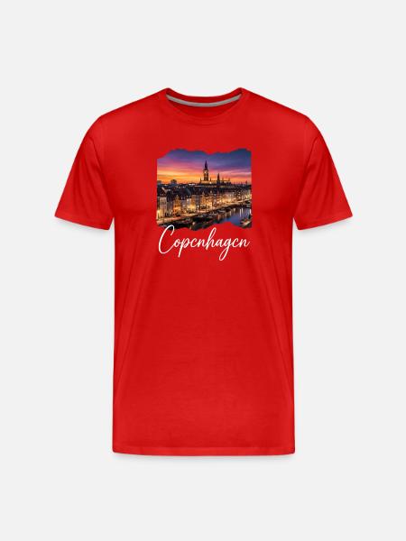 Kopenhagen Abendlicht Hafenpanorama - Männer Premium Bio T-Shirt - Rot