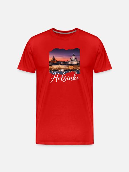 Helsinki Abendlicht Skyline - Männer Premium Bio T-Shirt - Rot