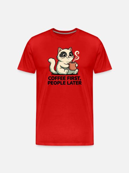 Coffee Cat: Coffee First - Men's Premium Organic T-Shirt - red