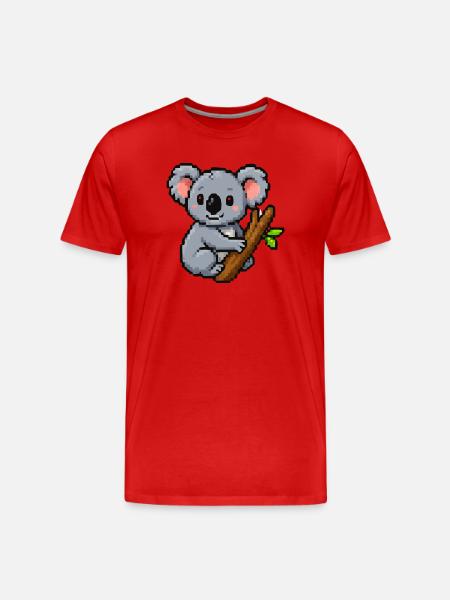 Pixelkoala am Ast – Retro Waldmotiv - Männer Premium Bio T-Shirt - Rot