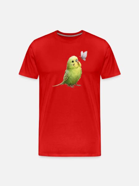 Perruche perruche avec papillon - T-shirt bio Premium Homme - rouge