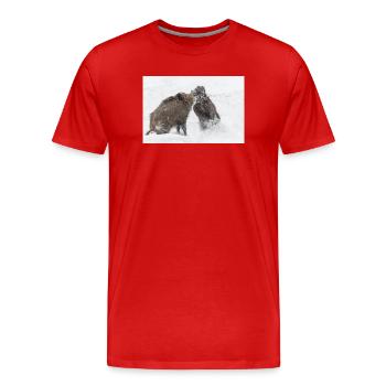 kämpfende Wildschweine im Schnee - Männer Premium Bio T-Shirt - Rot - Vorne - Damien (186cm)