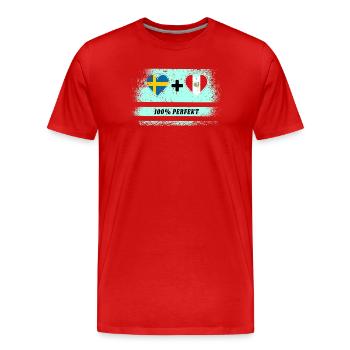 Pérou & Suède 100% Parfait / Cadeau - T-shirt bio Premium Homme - rouge - Devant - Damien (186cm)