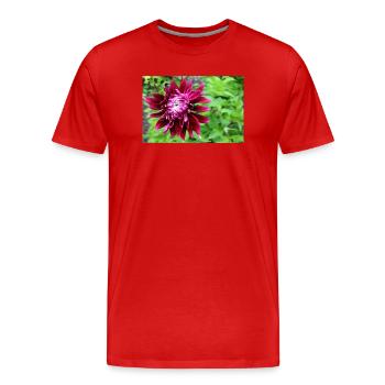 Dahlia, Fleur, Fleur Rouge - T-shirt bio Premium Homme - rouge - Devant - Damien (186cm)