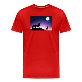 Sternwolf und Rabe unter dem Mond - Poster - Männer Premium Bio T-Shirt - Rot - Vorne - Damien (186cm)