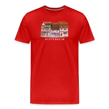 Heppenheim Altstadt., Amtsgasse Fachwerk, Odenwald - Männer Premium Bio T-Shirt - Rot - Vorne - Damien (186cm)