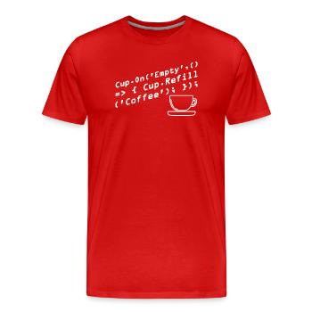 Programmers generate code from coffee - Men's Premium Organic T-Shirt - red - Front - Damien (186cm)