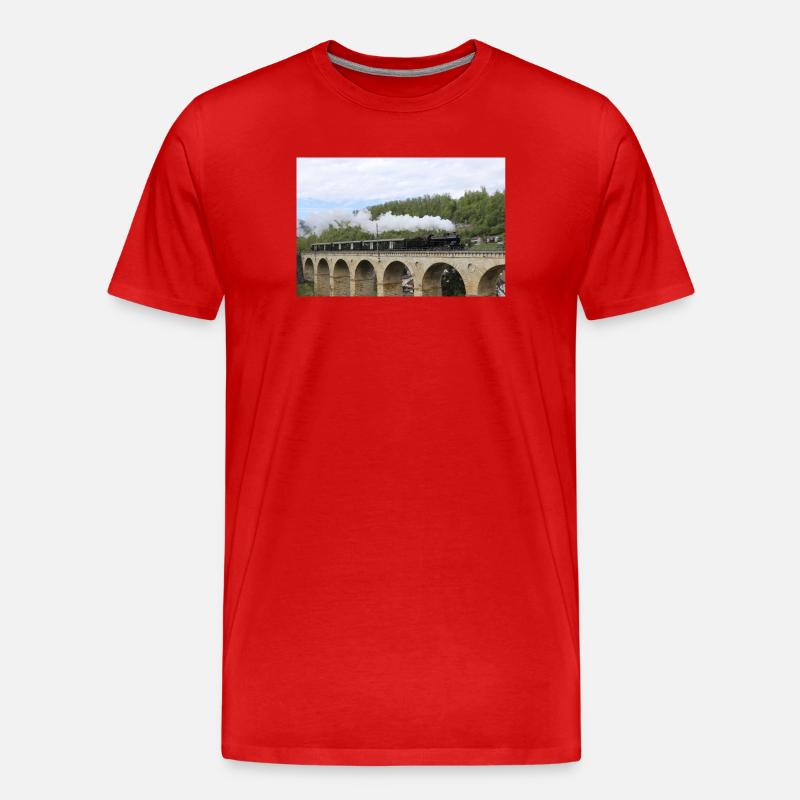 SBB Lok auf Viadukt - Männer Premium Bio T-Shirt - Rot