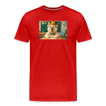 Niedlicher Bär mit Brille im Klassenzimmer - Männer Premium Bio T-Shirt - Rot - Vorne - Damien (186cm)