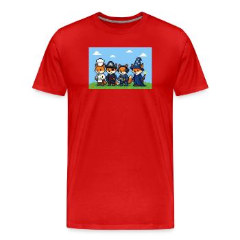 Pixelart Fuchsgruppe in Fantasiewelt - Männer Premium Bio T-Shirt - Rot - Vorne - Damien (186cm)