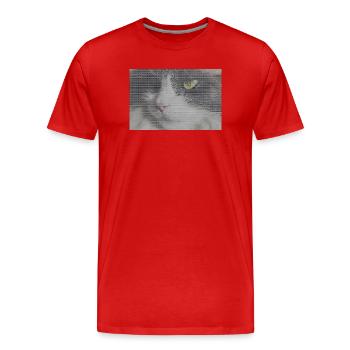 Katzenporträt im Glitch-Look - Männer Premium Bio T-Shirt - Rot - Vorne - Damien (186cm)