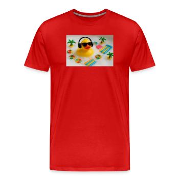 Quietscheente im Bad mit Kopfhörern - Männer Premium Bio T-Shirt - Rot - Vorne - Damien (186cm)