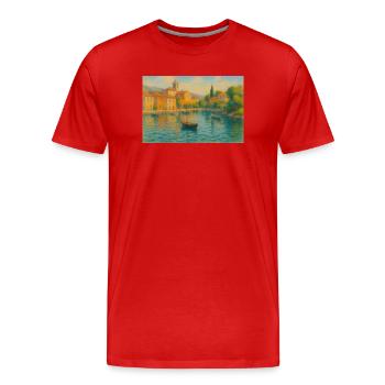 Harbour idyll in the sunlight - Men's Premium Organic T-Shirt - red - Front - Damien (186cm)