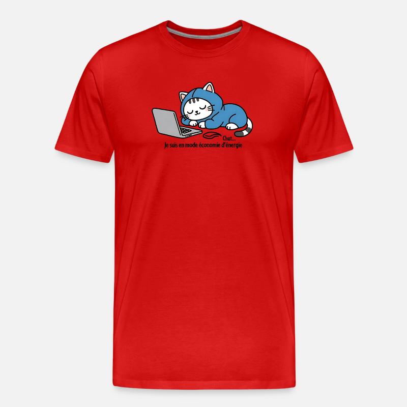 Katze im blauen Kapuzenpullover auf Laptop - Männer Premium Bio T-Shirt - Rot