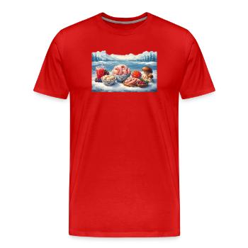 Further north - Mors, Struganina, Pelmeni, Caviar, - Men's Premium Organic T-Shirt - red - Front - Damien (186cm)