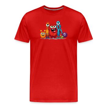 Bunte Monster Familie im Cartoon Stil  - Männer Premium Bio T-Shirt - Rot - Vorne - Damien (186cm)