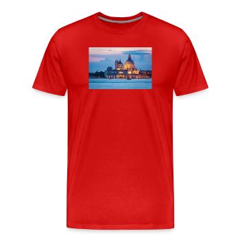 Santa Maria della Salute à Venise le soir - T-shirt bio Premium Homme - rouge - Devant - Damien (186cm)