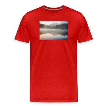 Brouillard matinal au bord du lac calme - T-shirt bio Premium Homme - rouge - Devant - Damien (186cm)