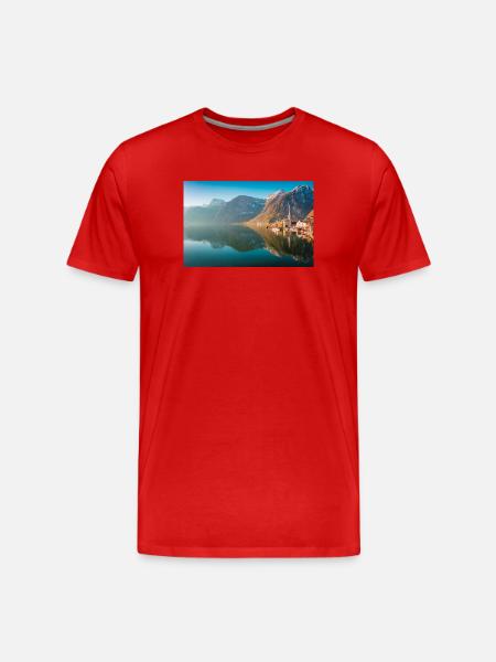 Lake Hallstatt at sunrise - Men's Premium Organic T-Shirt - red
