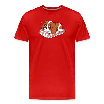 Sleeper Dog on Plaid Cushion - Men's Premium Organic T-Shirt - red - Front - Damien (186cm)