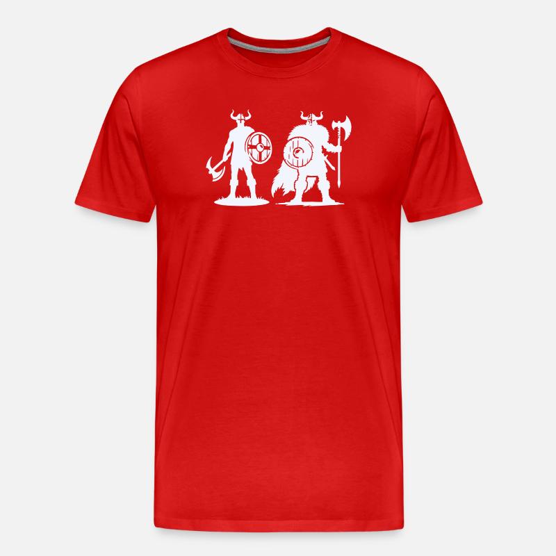 Wikinger-Duo: Schild & Beil im Schatten - Männer Premium Bio T-Shirt - Rot