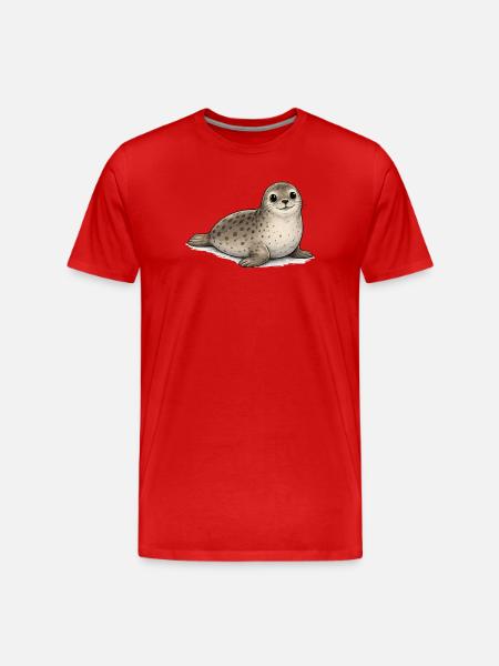 Seal Cartoon Cute Animal Pattern - Men's Premium Organic T-Shirt - red