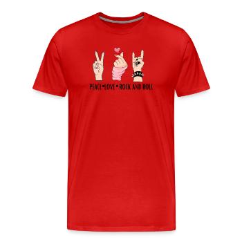 Peace Love Rock And Roll - Men's Premium Organic T-Shirt - red - Front - Damien (186cm)