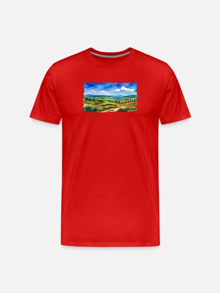Landschafts-Aquarell Panorama - Männer Premium Bio T-Shirt - Rot