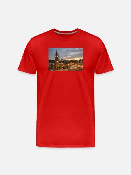 Landungsbrücken am Abend - Poster - Men's Premium Organic T-Shirt - red