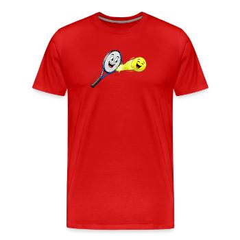 Fröhliches Tennismotiv - Männer Premium Bio T-Shirt - Rot - Vorne - Damien (186cm)