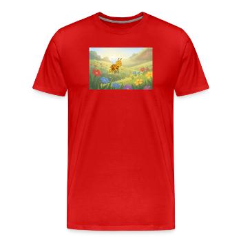 Abeille colorée dans une prairie fleurie - T-shirt bio Premium Homme - rouge - Devant - Damien (186cm)